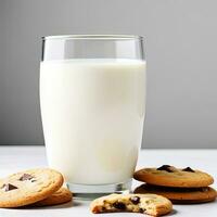 AI generated glass of milk and  chocolate cookies. Generative AI photo