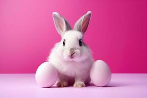 AI generated Adorable Easter Bunny With Easter Eggs, colorful Easter eggs, banner and wallpaper, AI Generative photo