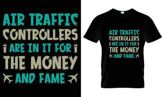 Air traffic controller t-shirt design graphic. vector