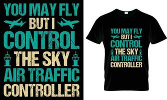 Air traffic controller t-shirt design graphic. vector