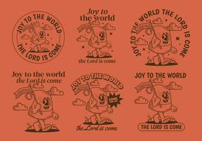 Joy to the world the Lord is come. Character illustration of walking Christmas hat vector