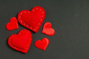Top view of red hearts on colorful background with copy space. Romantic concept. Valentine's day concept photo