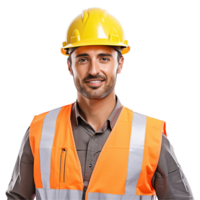 ai généré Masculin construction ouvrier avec casque isolé sur transparent Contexte png