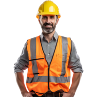 ai generado masculino construcción trabajador con casco aislado en transparente antecedentes png