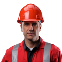 ai généré Masculin construction ouvrier avec casque isolé sur transparent Contexte png