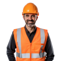 ai generado masculino construcción trabajador con casco aislado en transparente antecedentes png