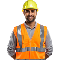 ai généré Masculin construction ouvrier avec casque isolé sur transparent Contexte png