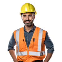 ai generado masculino construcción trabajador con casco aislado en transparente antecedentes png