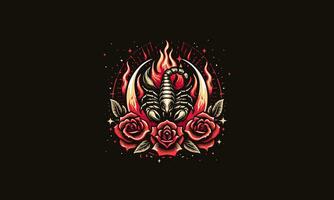 scorpio and red rose and flames vector design