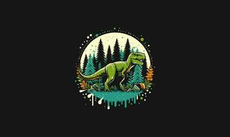 dino running on forest vector artwork design