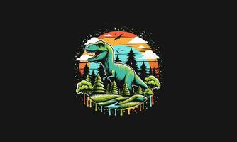 dino running on forest vector artwork design