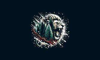 lion attack on forest vector artwork design