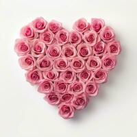 AI generated Heart of Roses on White Background. Love, Valentine, Affection photo