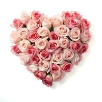 AI generated Heart of Roses on White Background. Love, Valentine, Affection photo