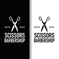 Scissors logo design vintage old simple barber cutting tool black silhouette illustration vector