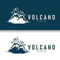 volcán logo ilustración silueta diseño volcán montaña en erupción con sencillo rocas y lava vector