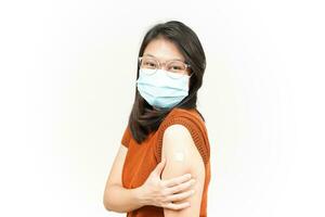 Wearing Mask And Get A Corona Virus Vaccine Of Beautiful Asian Woman Isolated On White Background photo