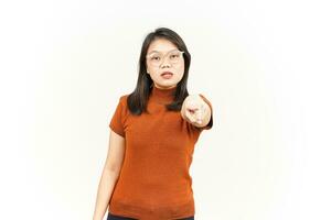 Angry and Pointing To You Of Beautiful Asian Woman Isolated On White Background photo