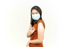 Wearing Mask And Get A Corona Virus Vaccine Of Beautiful Asian Woman Isolated On White Background photo