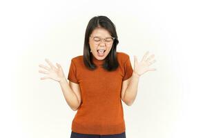 Happy and Shocked Gesture Of Beautiful Asian Woman Isolated On White Background photo