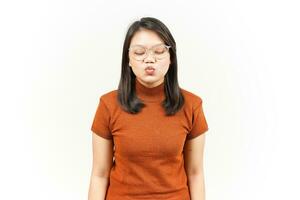 Blowing Kiss Of Beautiful Asian Woman Isolated On White Background photo