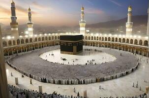ai generado kaaba Ramadán resplandor cautivador islámico observancia en la meca foto