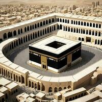 ai generado musulmán comunidad celebra eid vibrante kaaba escena en la meca foto