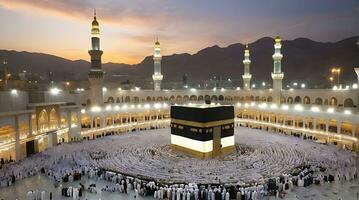 AI generated Islamic Festivities Ramadan and Eid at Mecca Kaaba Center photo