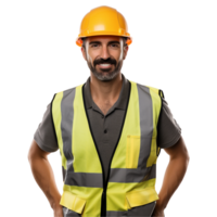 ai generado masculino construcción trabajador con casco aislado en transparente antecedentes png