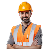 AI generated Male construction worker with helmet isolated on transparent background png
