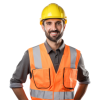 ai generato maschio costruzione lavoratore con casco isolato su trasparente sfondo png