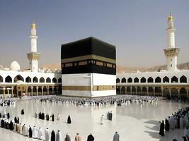 AI generated illustration of amazing architecture design of muslim mosque arabic lantern of ramadan celebration. photo