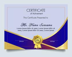 Certificate of achievement template set with gold badge and border, Appreciation and Achievement Certificate Template Design. Elegant diploma certificate template vector