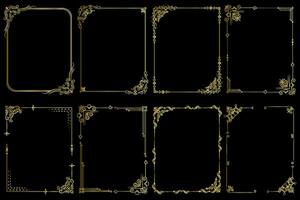 Decorative art deco frames in gold color. Line art decorative borders. Vintage frames for wedding, decoration, antique design, borders and deco divider. Vector illustration