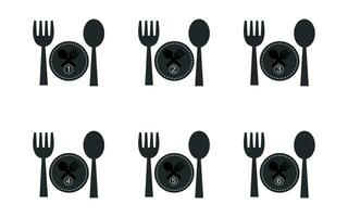 Restaurant icon, dish portion number symbol soon and plate. vector