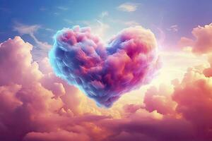 AI generated Beautiful colorful valentine's day heart in the clouds as abstract background. AI Generated photo