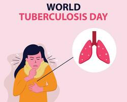 ilustración vector gráfico de un mujer es tos, demostración el interno órganos de el livianos son infectado con bacterias, Perfecto para internacional día, mundo tuberculosis día, celebrar, saludo tarjeta