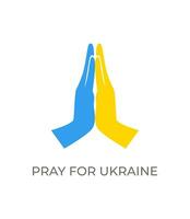 Pray for Ukraine. Hands in prayer. Support for Ukraine. Yellow and blue color. Vector illustration