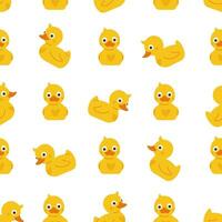 Continuous seamless pattern of rubber ducks. Repeating background. Vector illustration