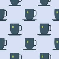 cup of tea seamless pattern vector illustration. tea cup engraving seamless pattern on light background. Vintage hand drawn bages set. Illustration for menu, ads