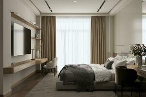 Scandinavian's Chic Nordic Clean Style Modern bedroom allocated with well decoration. photo