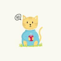 linda gato bebida taza de té vector ilustración para para tela, textil y impresión