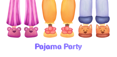 pink Pajama party. Legs in funny fluffy comfort slippers on transparent background. slumber watercolor style for kids. invitation to birthday celebration in comfortable shoes, clothes. Good night png