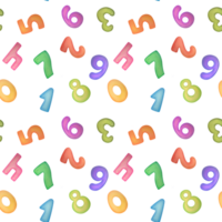 Watercolor various multicolored numbers from 1 to 0 seamless pattern arithmetic background. cute symbols of children age for happy birthday cards. Learning numeracy, mathematics for kids png