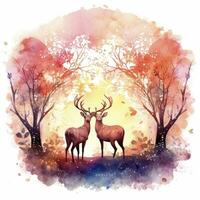 AI generated Colorful Deers in Forest. T-shirt design. AI Generated photo