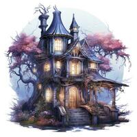 AI generated Moonlight dark themed night elf fairytale fantasy fairy house. AI Generated photo