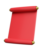 3d announcement roll. chinese new year scroll. 3d render illustration png