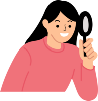 illustration young woman looking something using a magnifying glass or searching concept png