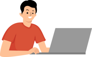 young man typing using laptop png