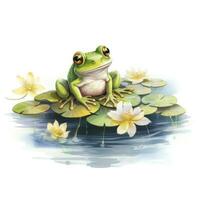 AI generated Frog Floating on a Lily Pad Raft, watercolor for T-shirt Design. AI Generated photo